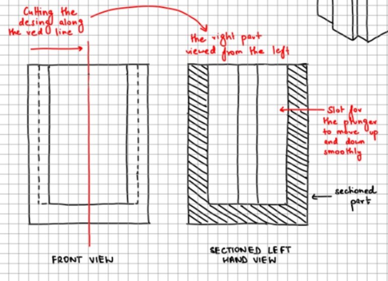 Front view and sectioned left hand view drawings