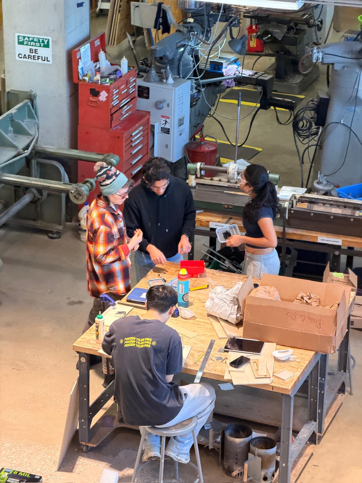 Team working in the machine shop